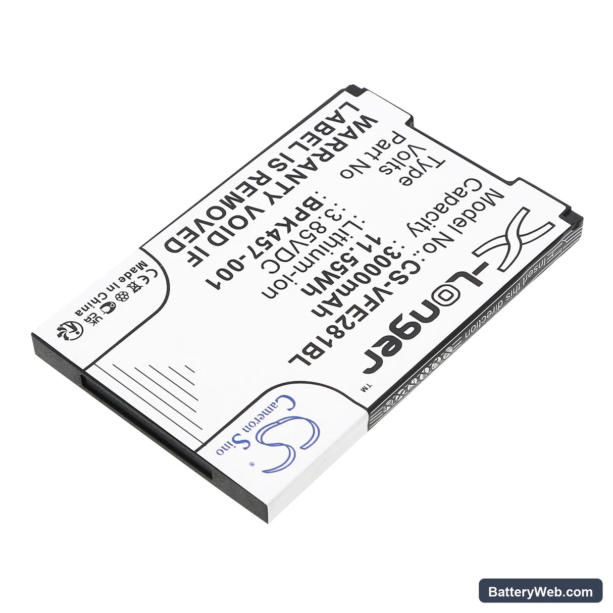 VeriFone e280s Replacement Battery, 3.85V, 3000mAh, Li-ion 2