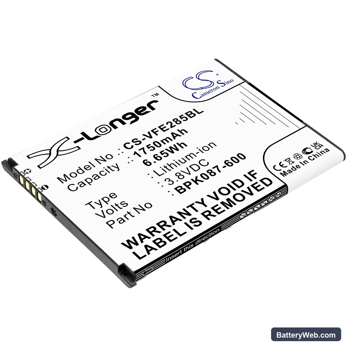VeriFone E285 Replacement Battery, 3.8V, 1750mAh, Li-ion 1