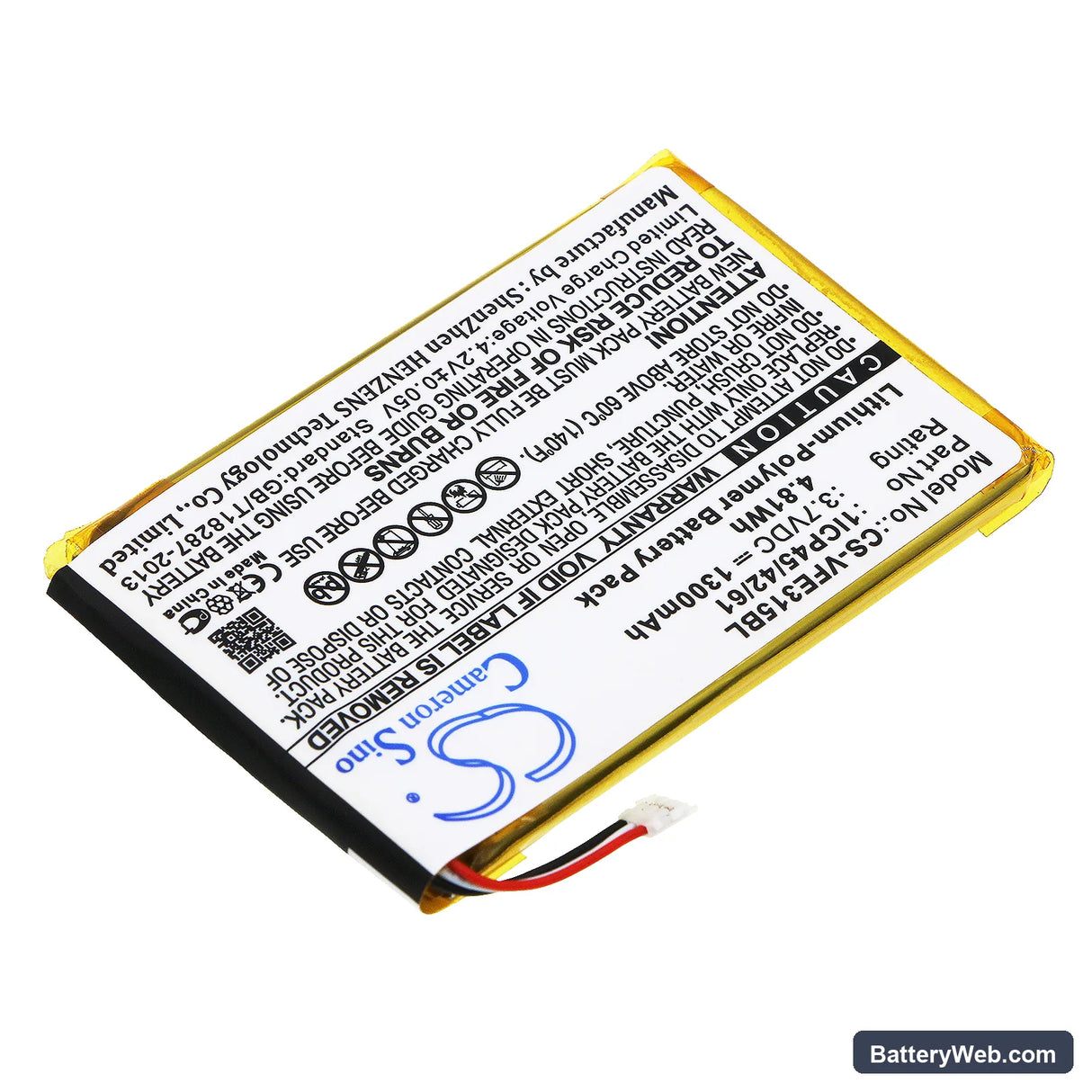 VeriFone e315 Replacement Battery, 3.7V, 1300mAh, Li-Polymer 2