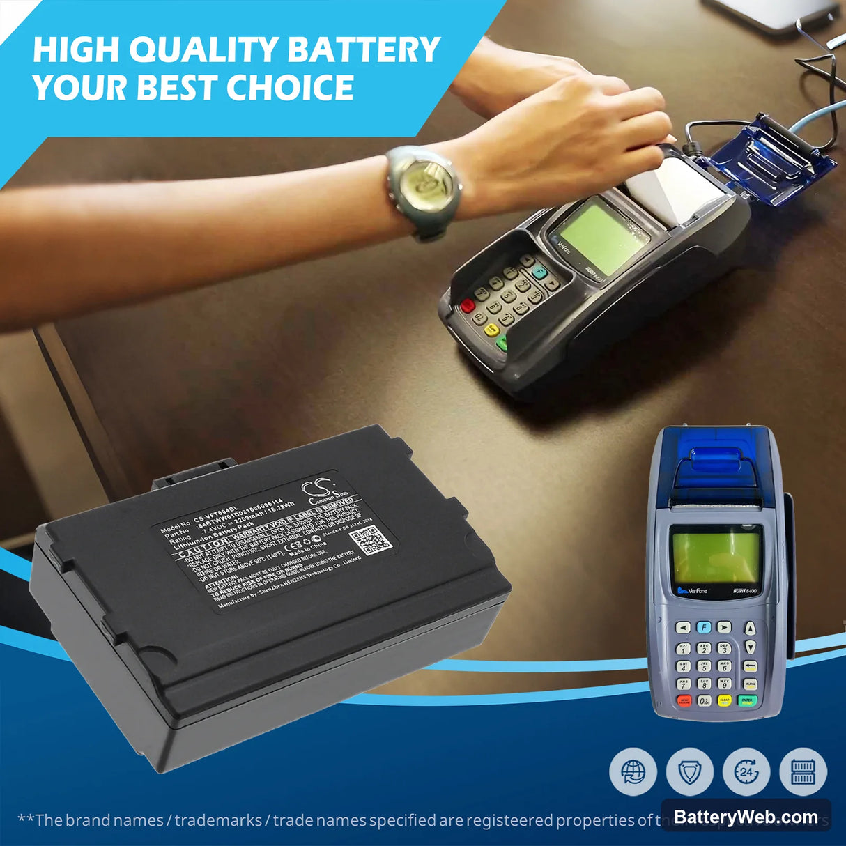 VeriFone Nurit 8040 Replacement Battery, 7.4V, 2200mAh, Li-ion 6