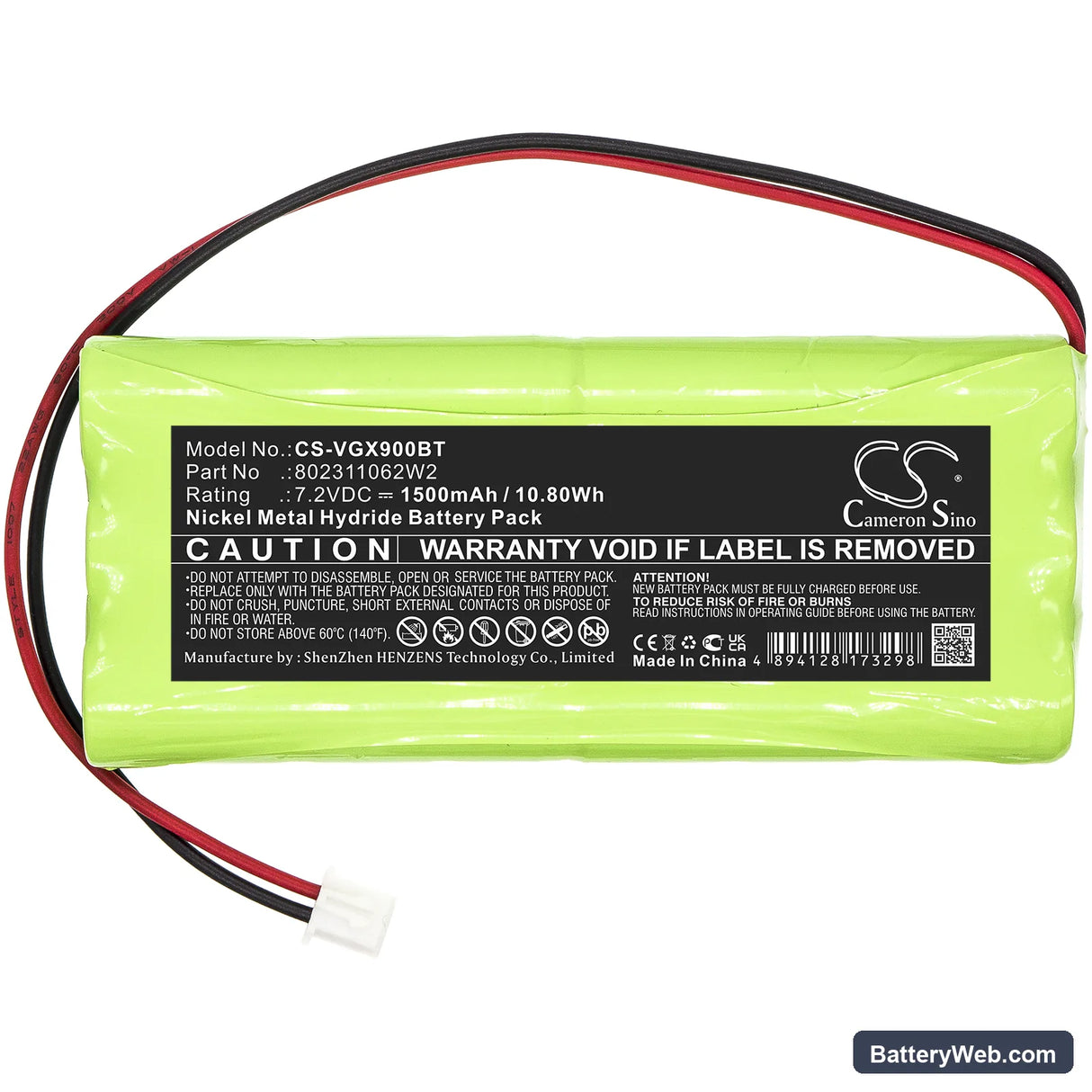 Vesta Composed Replacement Battery, 7.2V, 1500mAh, Ni-MH 3