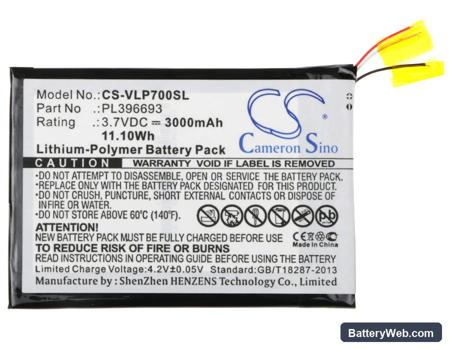 Visual Land Prestige 7G 7" Replacement Battery, 3.7V, 3000mAh, Li-Polymer 5