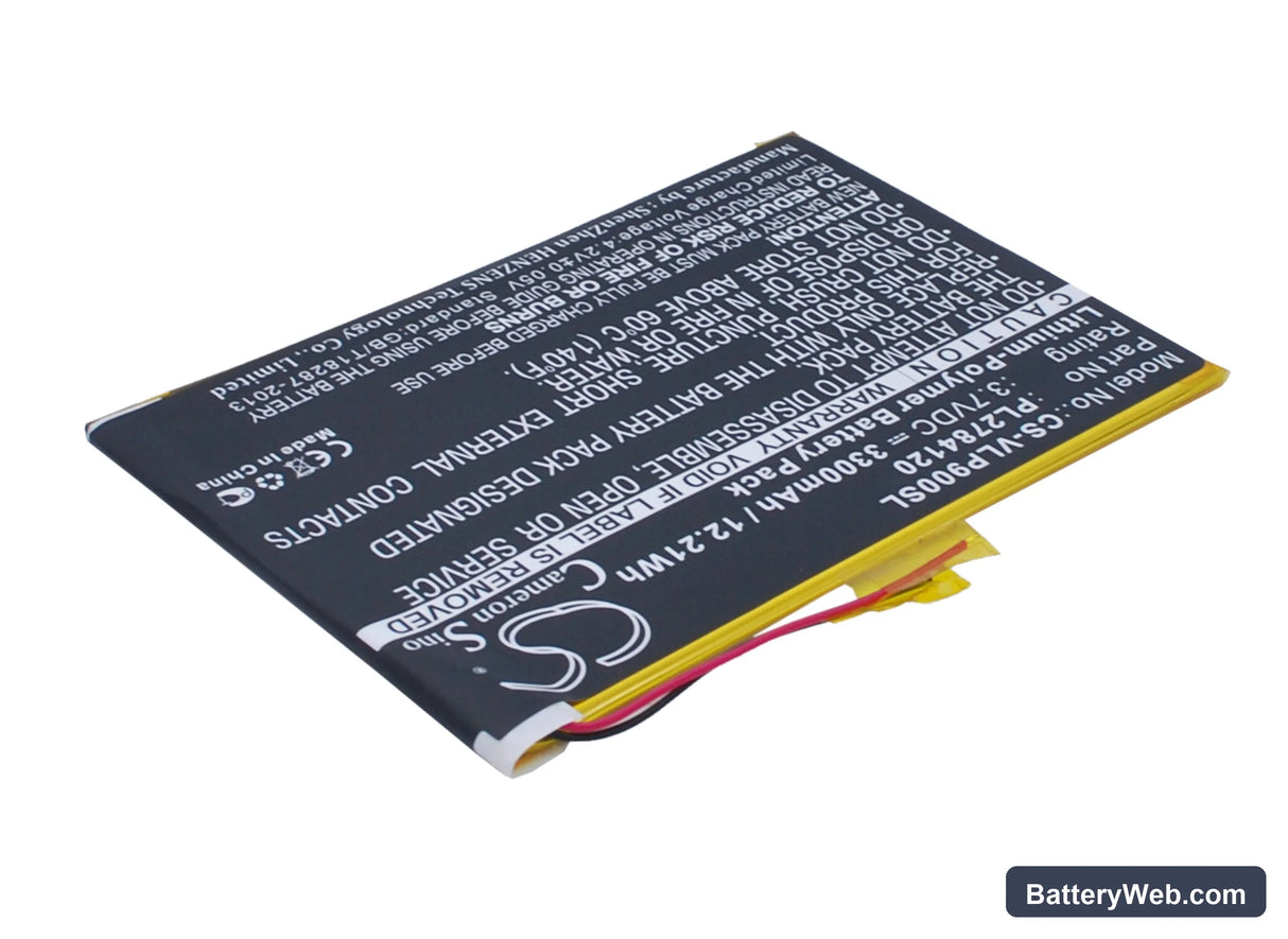 Visual Land Prestige Elite 9Q 9" Replacement Battery, 3.7V, 3300mAh, Li-Polymer 2