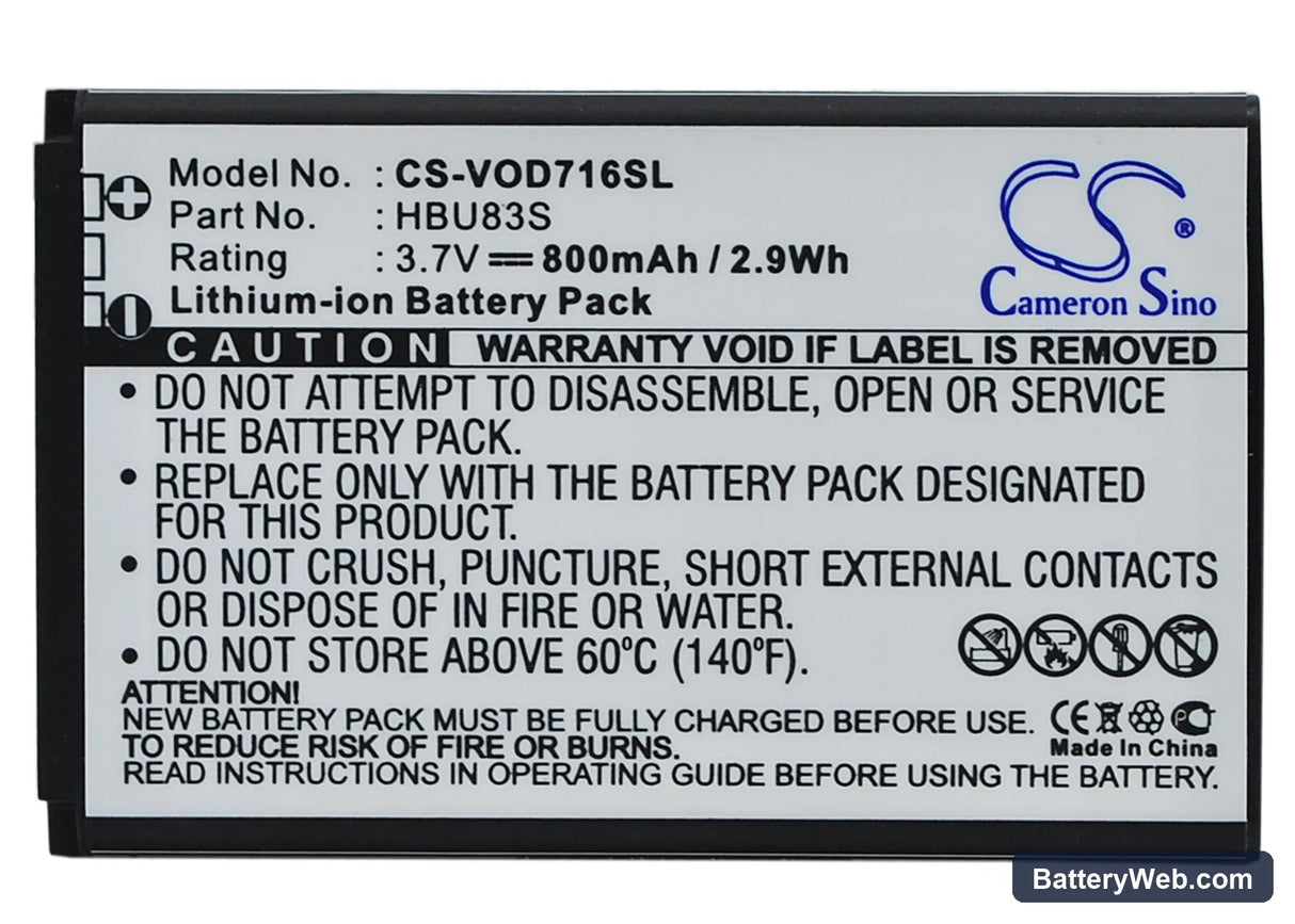 Vodafone 716 Replacement Battery, 3.7V, 800mAh, Li-ion 5