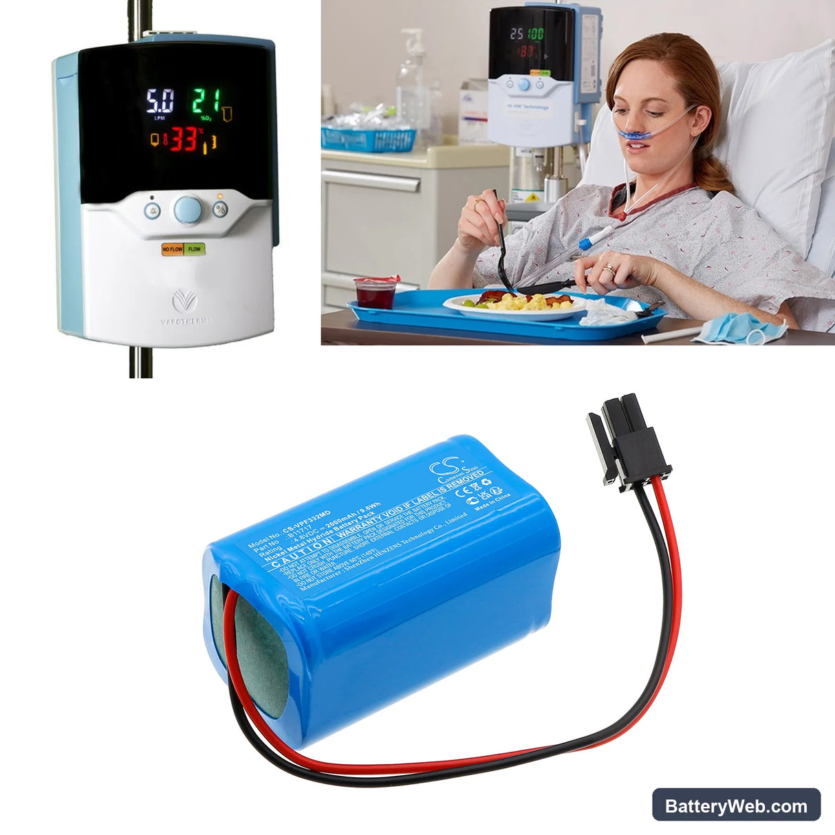 Vapotherm Precision Flow Replacement Battery, 4.8V, 2000mAh, Ni-MH 6