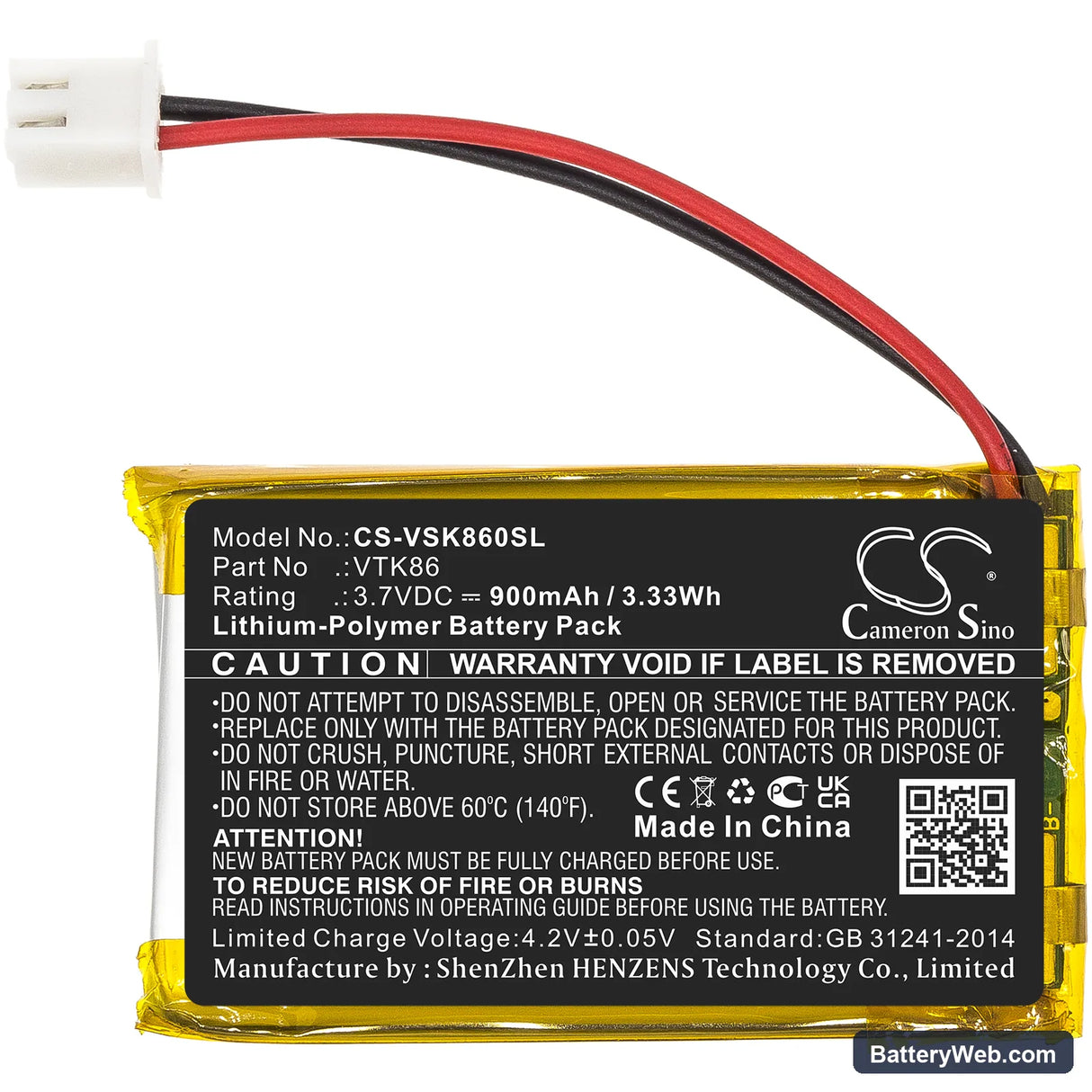 Velocitek Shift Replacement Battery, 3.7V, 900mAh, Li-Polymer 3