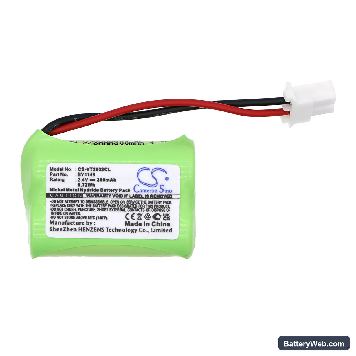 V Tech VT2032 Replacement Battery, 2.4V, 300mAh, Ni-MH 3