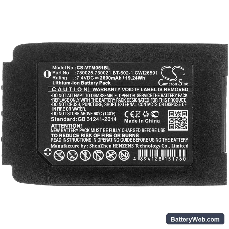 Vocollect Talkman T2 Replacement Battery, 7.4V, 2600mAh, Li-ion 3