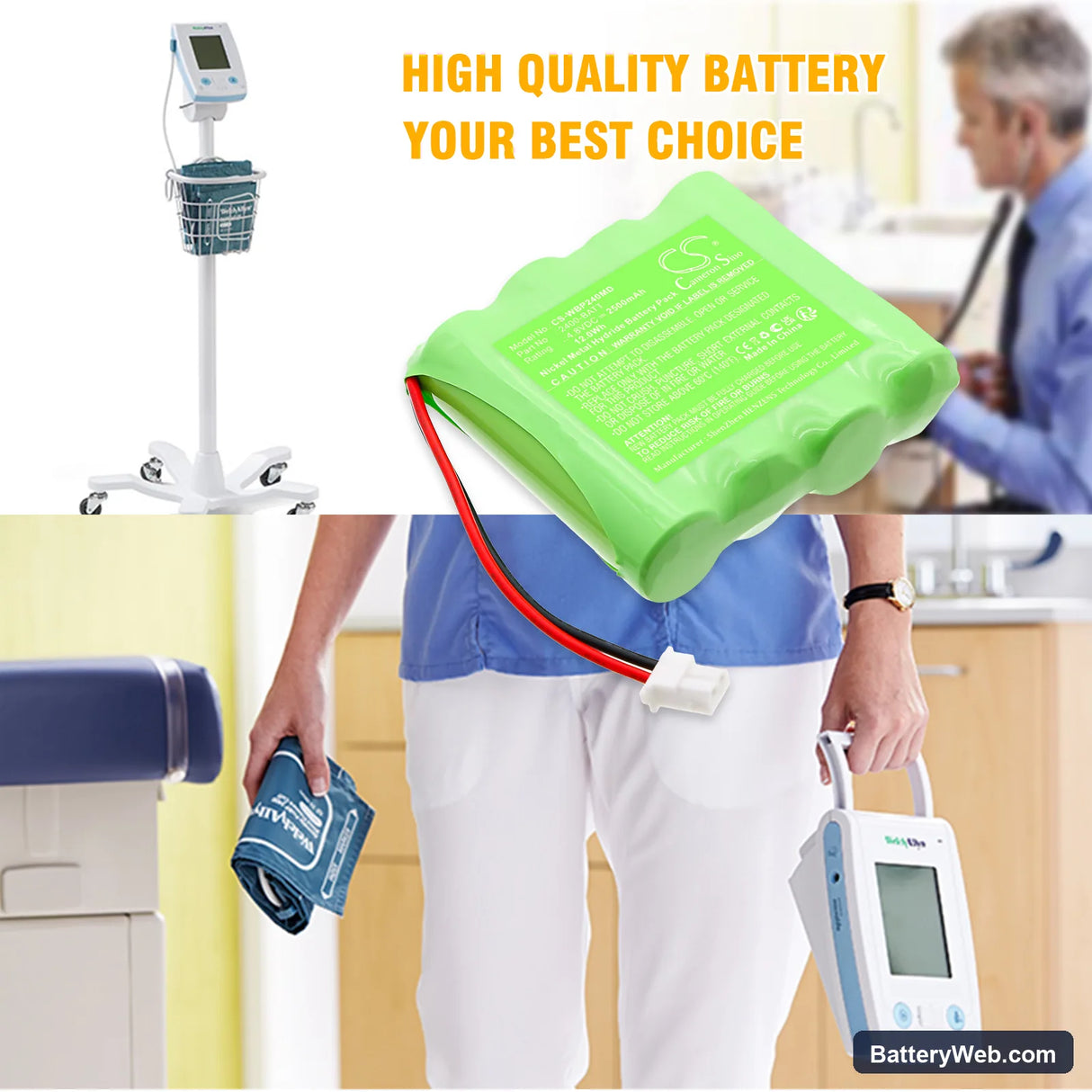 Welch-Allyn ProBP2400 blood pressure monitor Replacement Battery, 4.8V, 2500mAh, Ni-MH 6