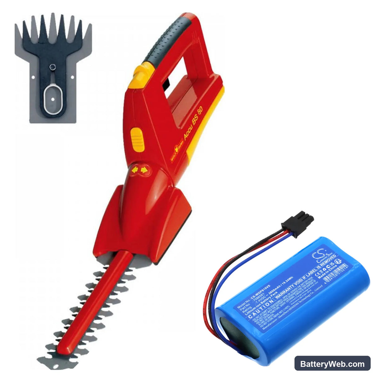 Wolf Garten Li-ion Power BS 80 Replacement Battery, 7.4V, 2600mAh, Li-ion 6