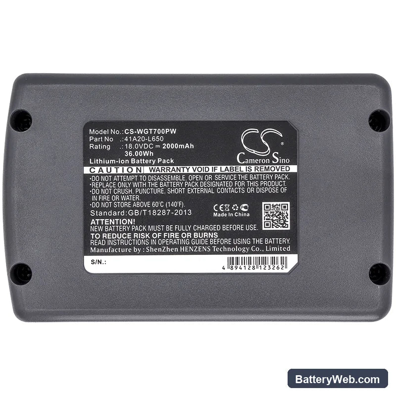 Wolf Garten Trimmer GTA 700 Replacement Battery, 18V, 2000mAh, Li-ion 5