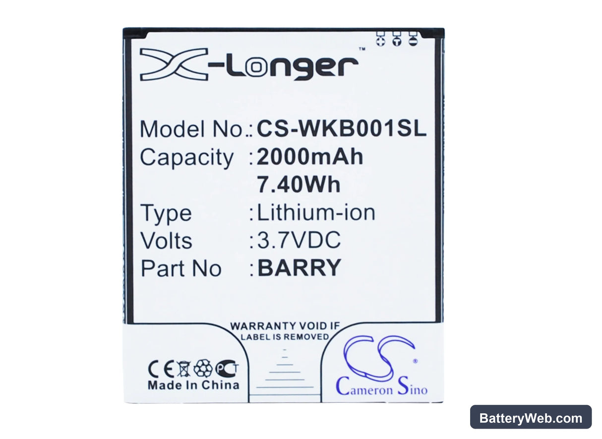Wiko Barry Replacement Battery, 3.7V, 2000mAh, Li-ion 1