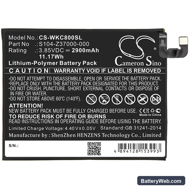 Wiko View 2 Replacement Battery, 3.85V, 2900mAh, Li-Polymer 3