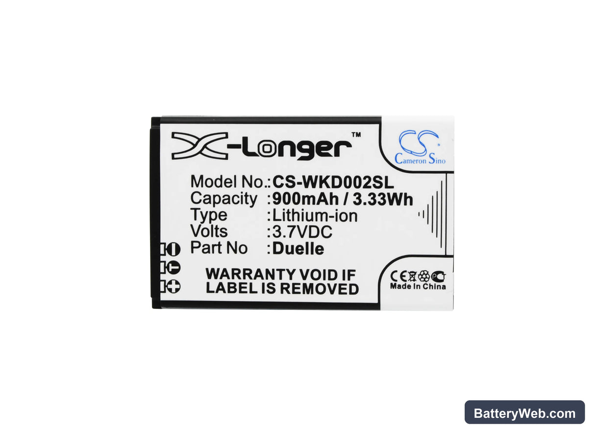 Wiko DuElle Replacement Battery, 3.7V, 900mAh, Li-ion 5