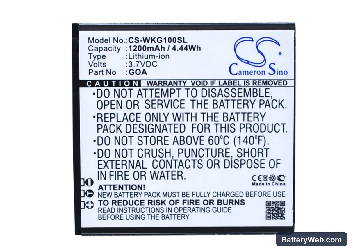 Wiko GOA Replacement Battery, 3.7V, 1200mAh, Li-ion 5