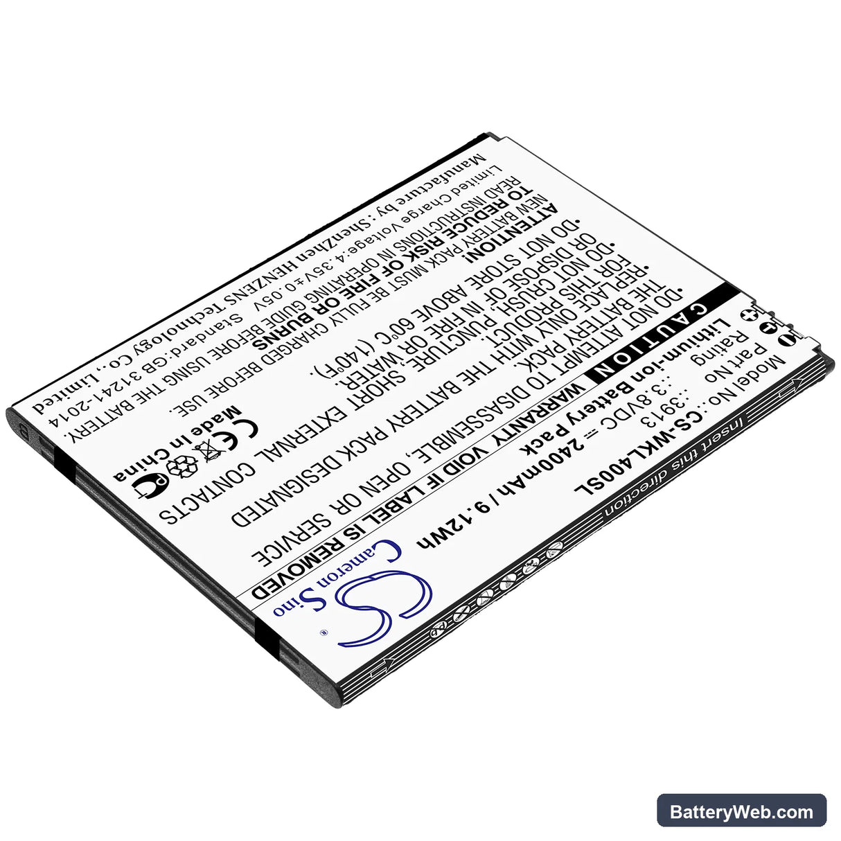 Wiko Lenny 4 Replacement Battery, 3.8V, 2400mAh, Li-ion 2