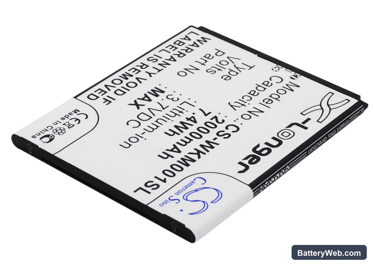 Wiko WAX Replacement Battery, 3.7V, 2000mAh, Li-ion 3
