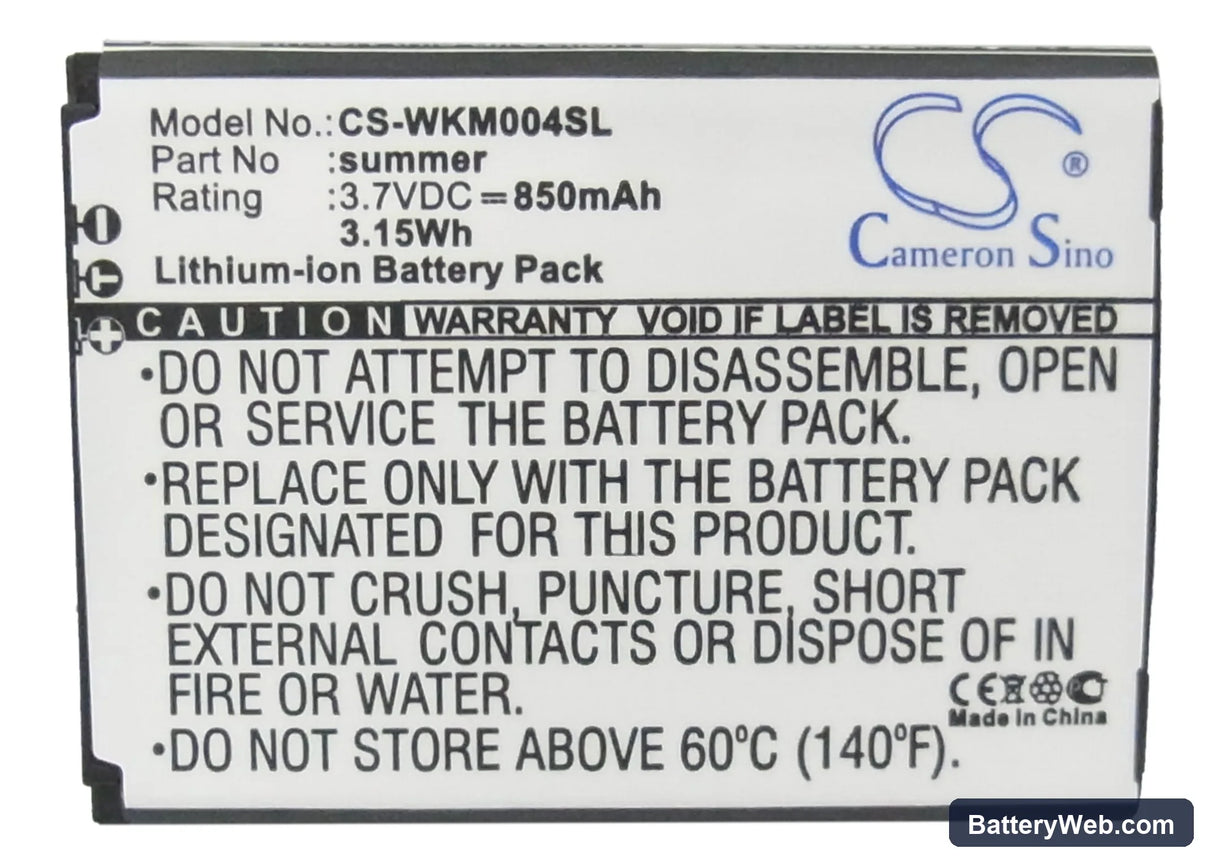 Wiko SUMMER Replacement Battery, 3.7V, 850mAh, Li-ion 5