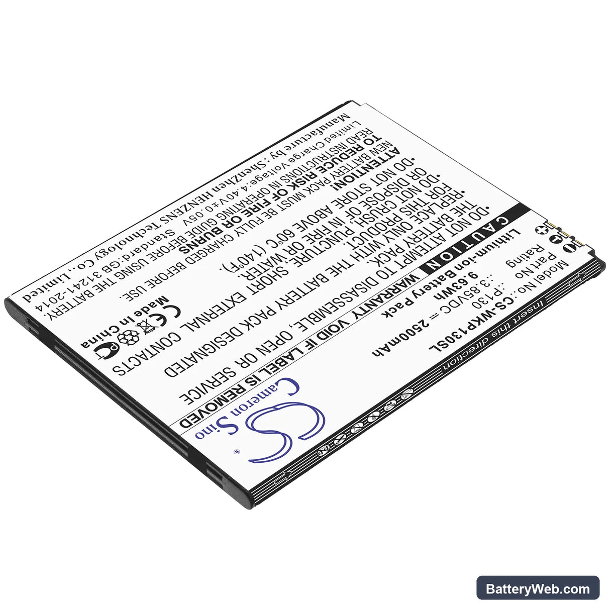Wiko P130 Replacement Battery, 3.85V, 2500mAh, Li-ion 2