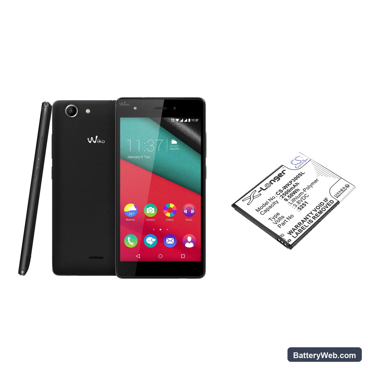 Wiko Pulp 3G Replacement Battery, 3.8V, 2500mAh, Li-Polymer 4