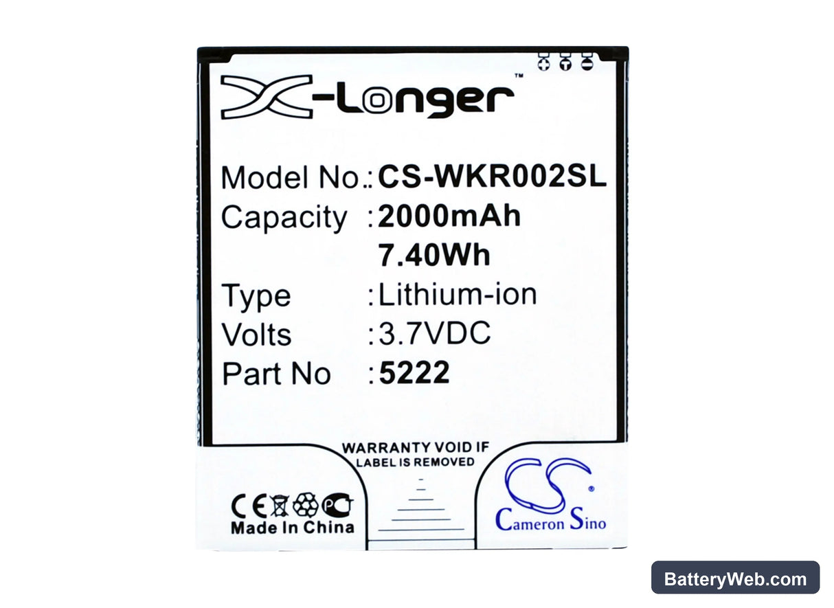 Wiko Rainbow Jam Replacement Battery, 3.7V, 2000mAh, Li-ion 5