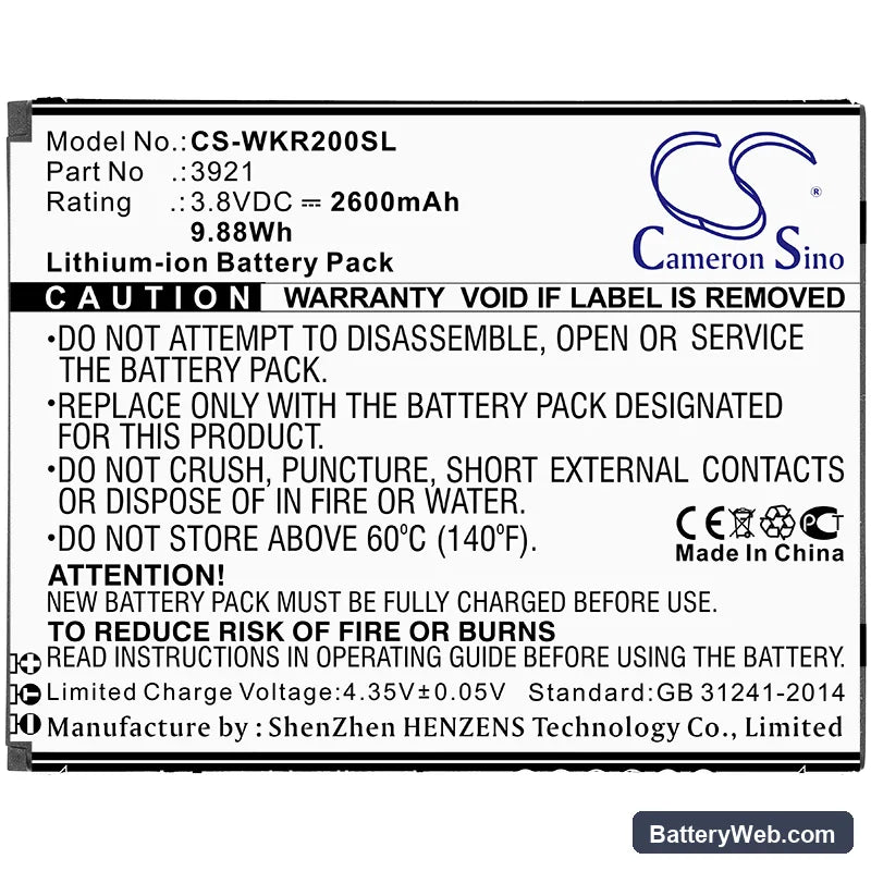 Wiko ROBBY 2 Replacement Battery, 3.8V, 2600mAh, Li-ion 3