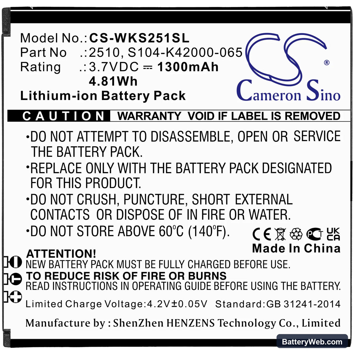 Wiko Sunny 2 Replacement Battery, 3.7V, 1300mAh, Li-ion 3