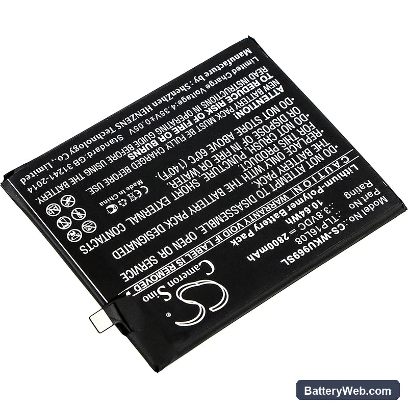 Wiko U Feel Prime Replacement Battery, 3.8V, 2800mAh, Li-Polymer 2