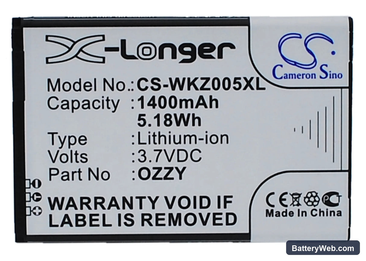 Wiko Ozzy Replacement Battery, 3.7V, 1400mAh, Li-ion 5