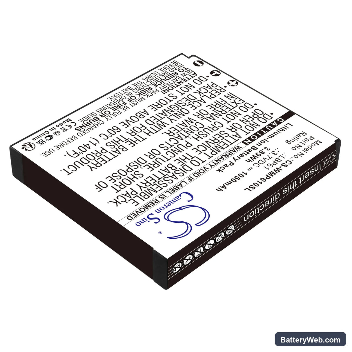 Wisycom MRP61 Transmitter Replacement Battery, 3.7V, 1050mAh, Li-ion 2