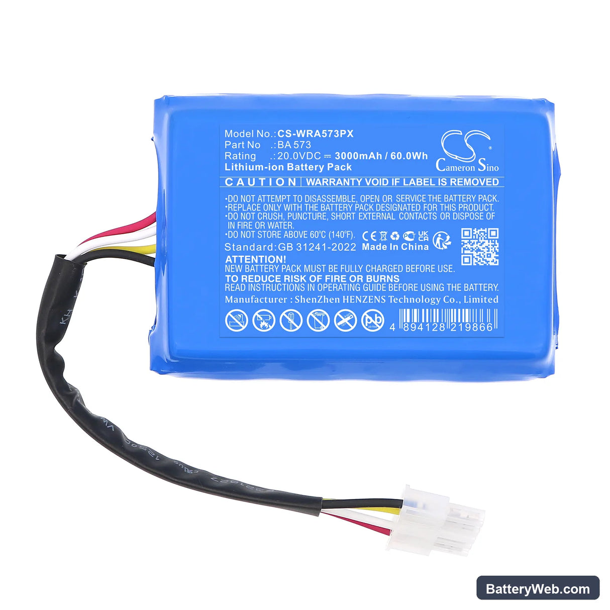 Mowox RM 1000 WiU-SN Replacement Battery, 20V, 3000mAh, Li-ion 3