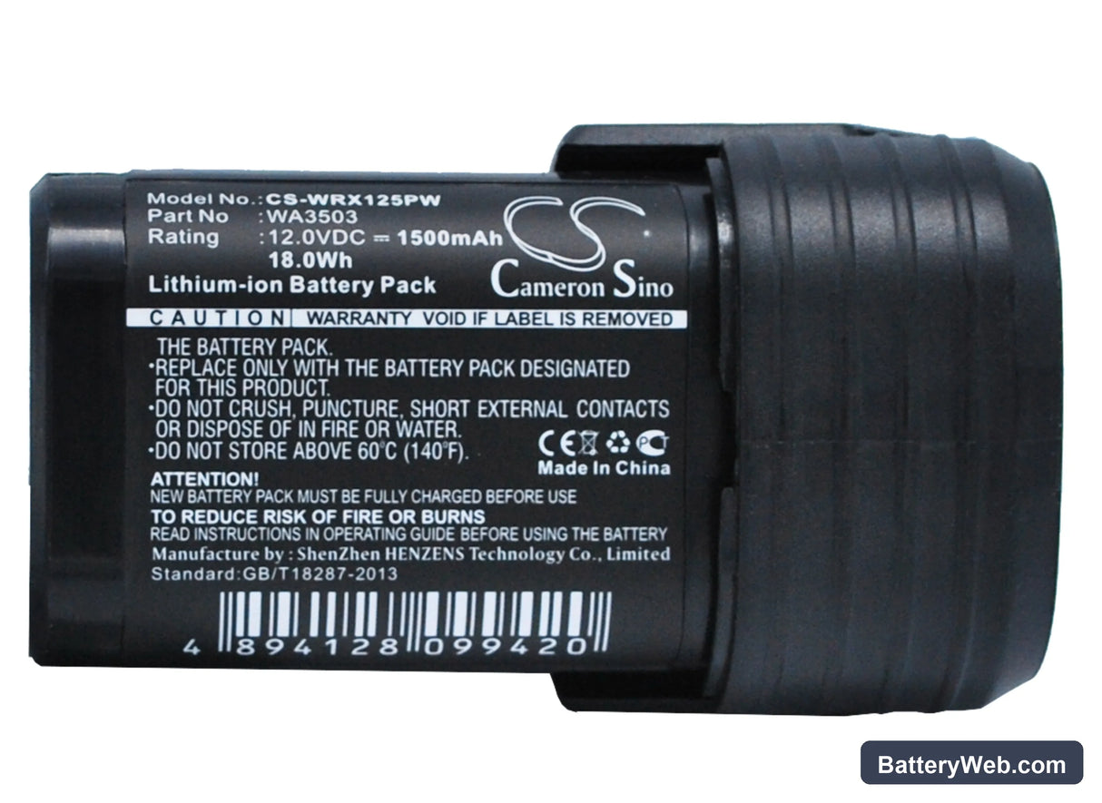 Worx WX125.3 Replacement Battery, 12V, 1500mAh, Li-ion 1
