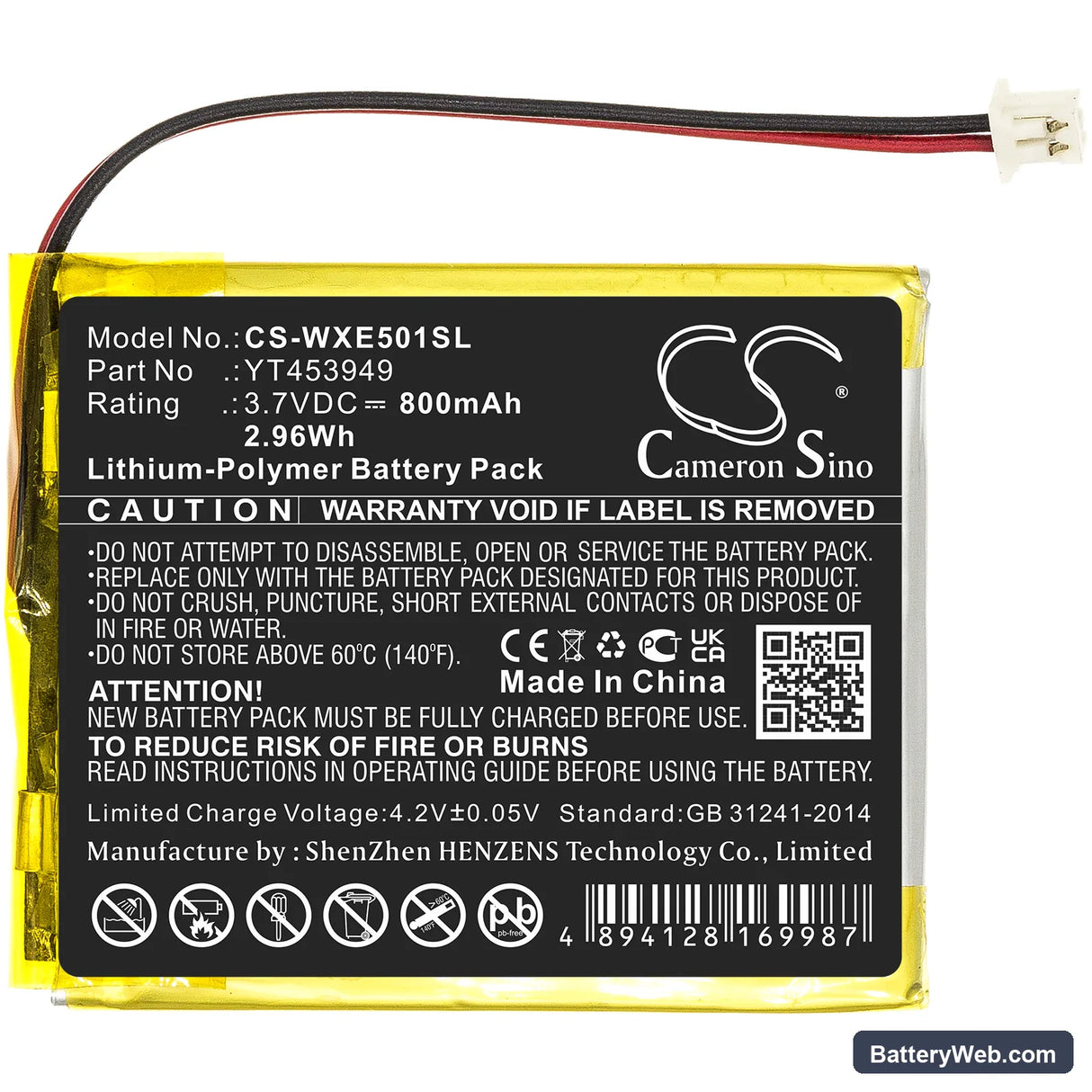 Wexler E5001 Replacement Battery, 3.7V, 800mAh, Li-Polymer 3