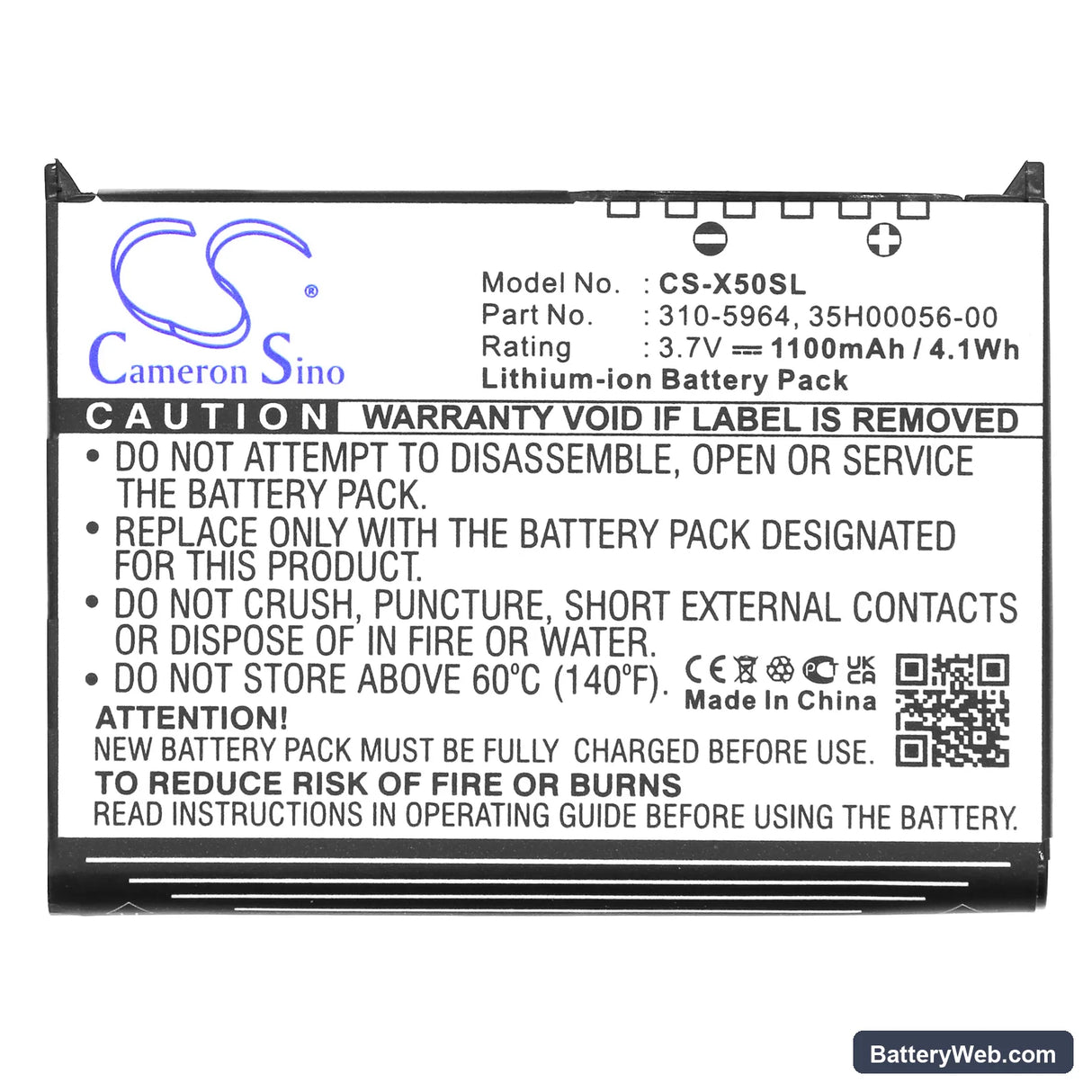 Dell Axim X50 Replacement Battery, 3.7V, 1100mAh, Li-ion 5