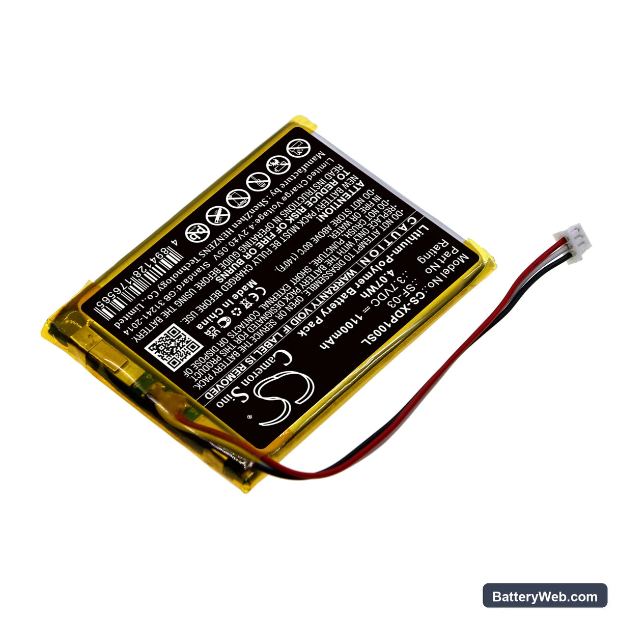 Sony XDR-P1DBP Replacement Battery, 3.7V, 1100mAh, Li-Polymer 2