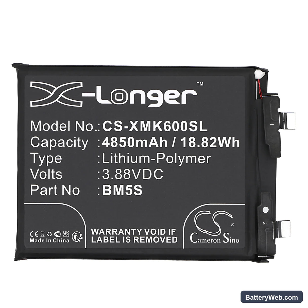 Xiaomi K60 Ultra Replacement Battery, 3.88V, 4850mAh, Li-Polymer 3