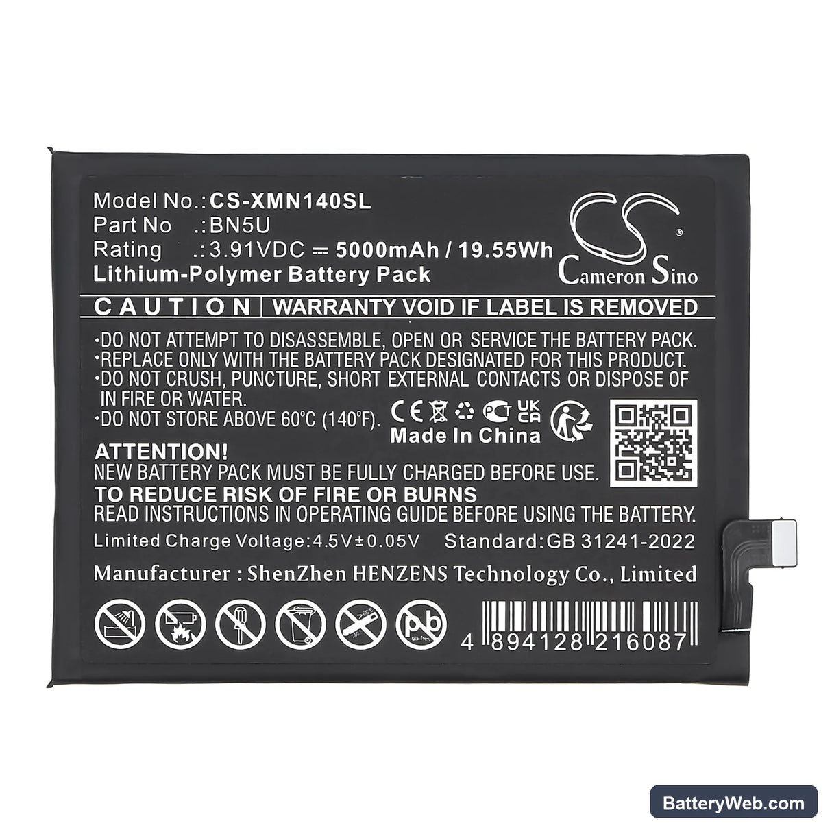 Redmi Note 14 5G Replacement Battery, 3.91V, 5000mAh, Li-Polymer 3