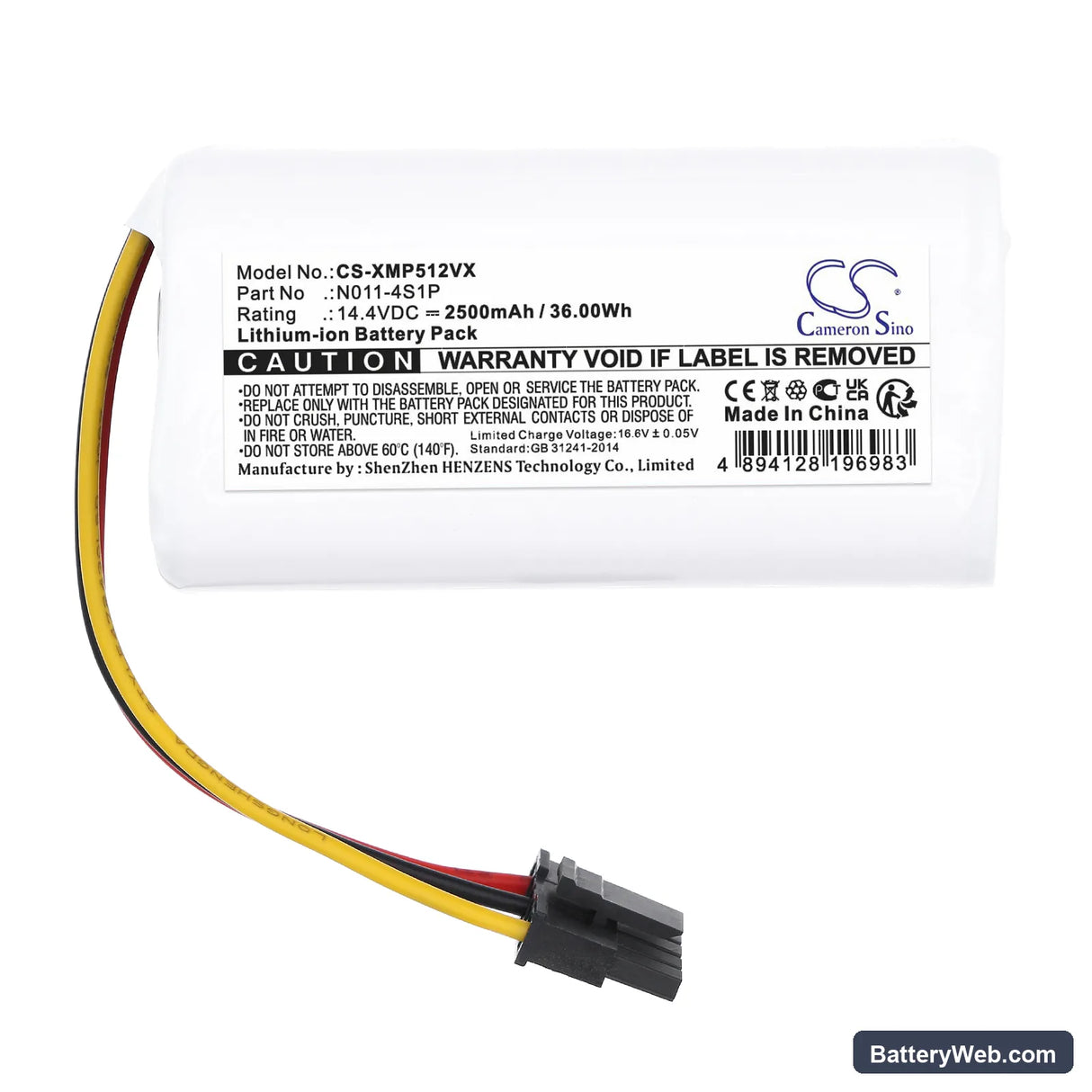 Xiaomi Mi Robot vacuum Mop 2 Lite Replacement Battery, 14.4V, 2500mAh, Li-ion 3