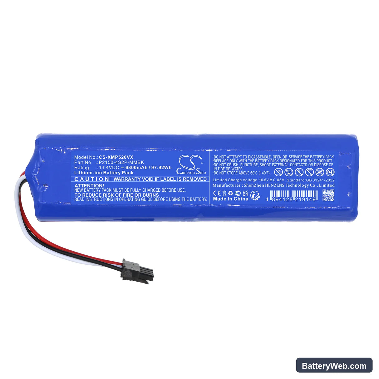 Dreame Bot L10 Prime Replacement Battery, 14.4V, 6800mAh, Li-ion 3