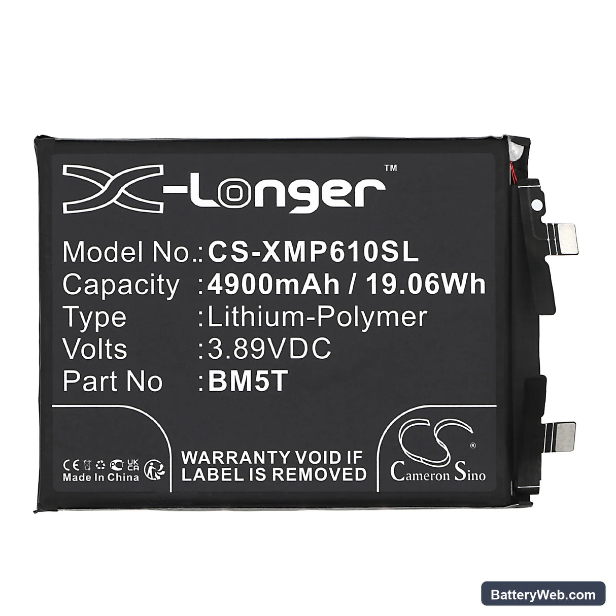 Xiaomi 13T 5G Replacement Battery, 3.89V, 4900mAh, Li-Polymer 3