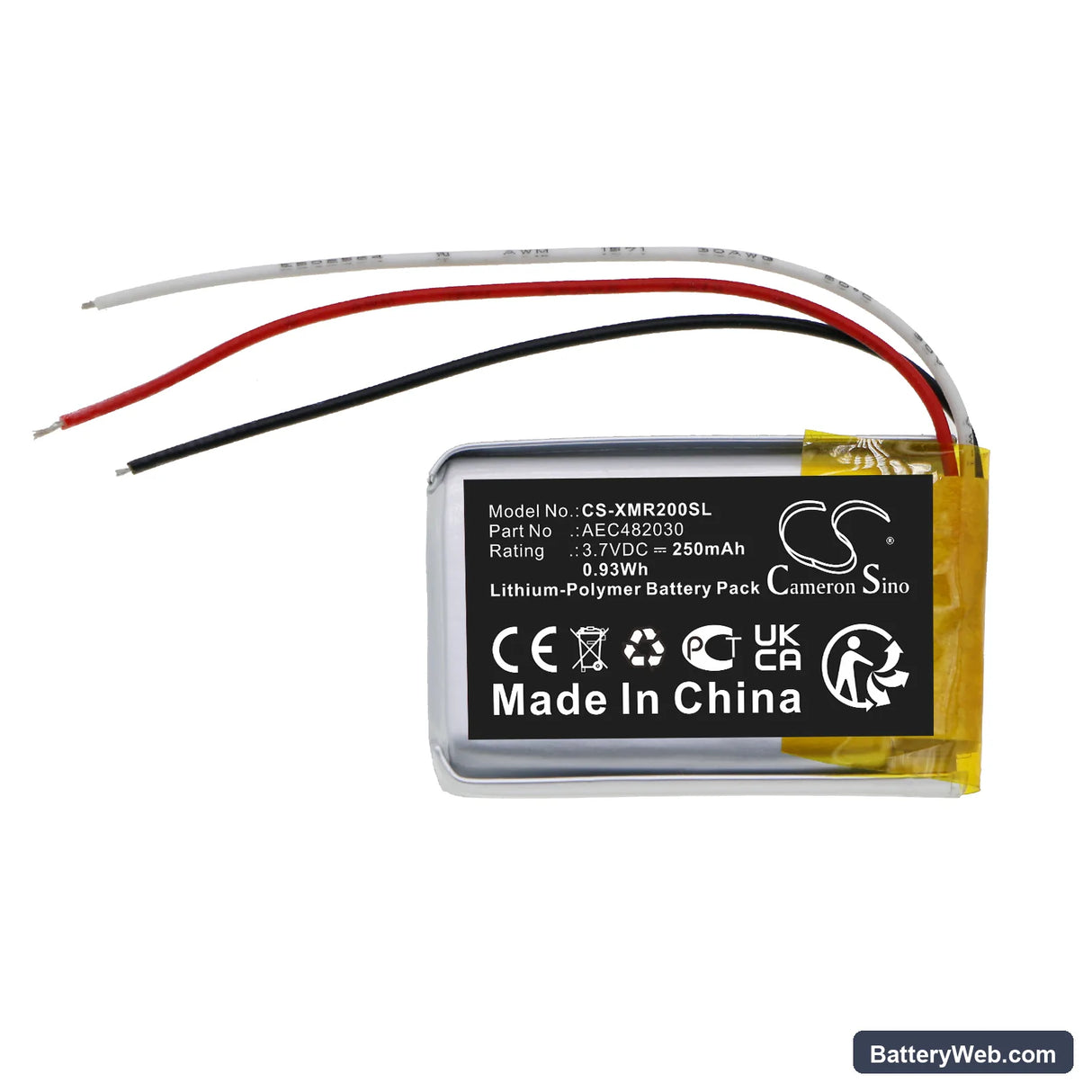 Xiaomi Air 2 Charger Box Replacement Battery, 3.7V, 250mAh, Li-Polymer 3