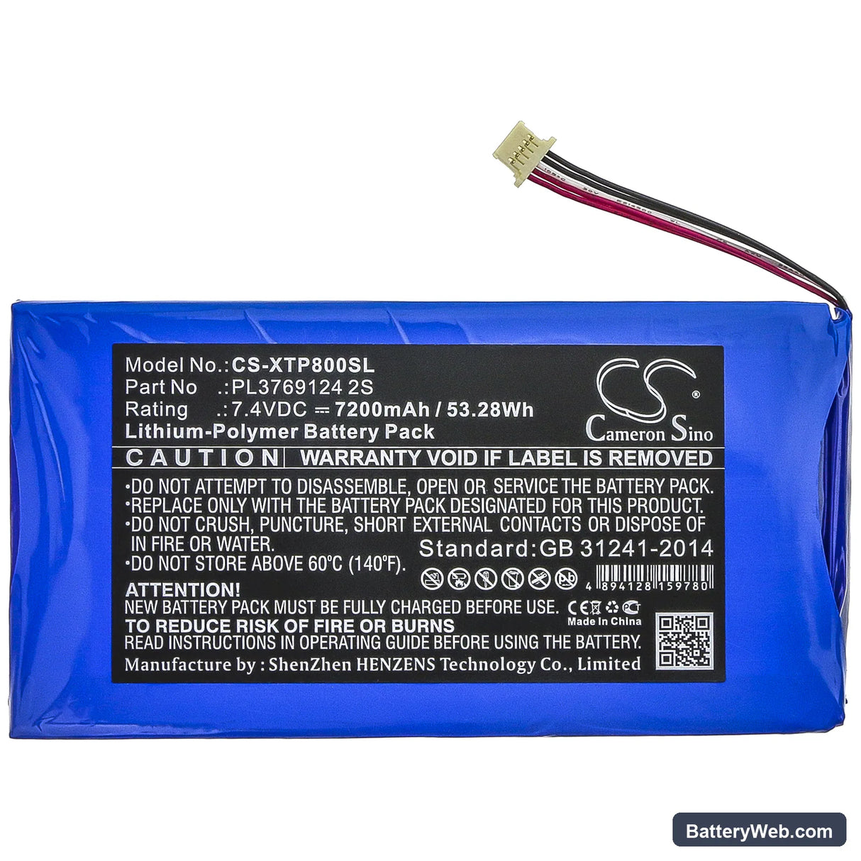 Langren I80 Replacement Battery, 7.4V, 7200mAh, Li-Polymer 3