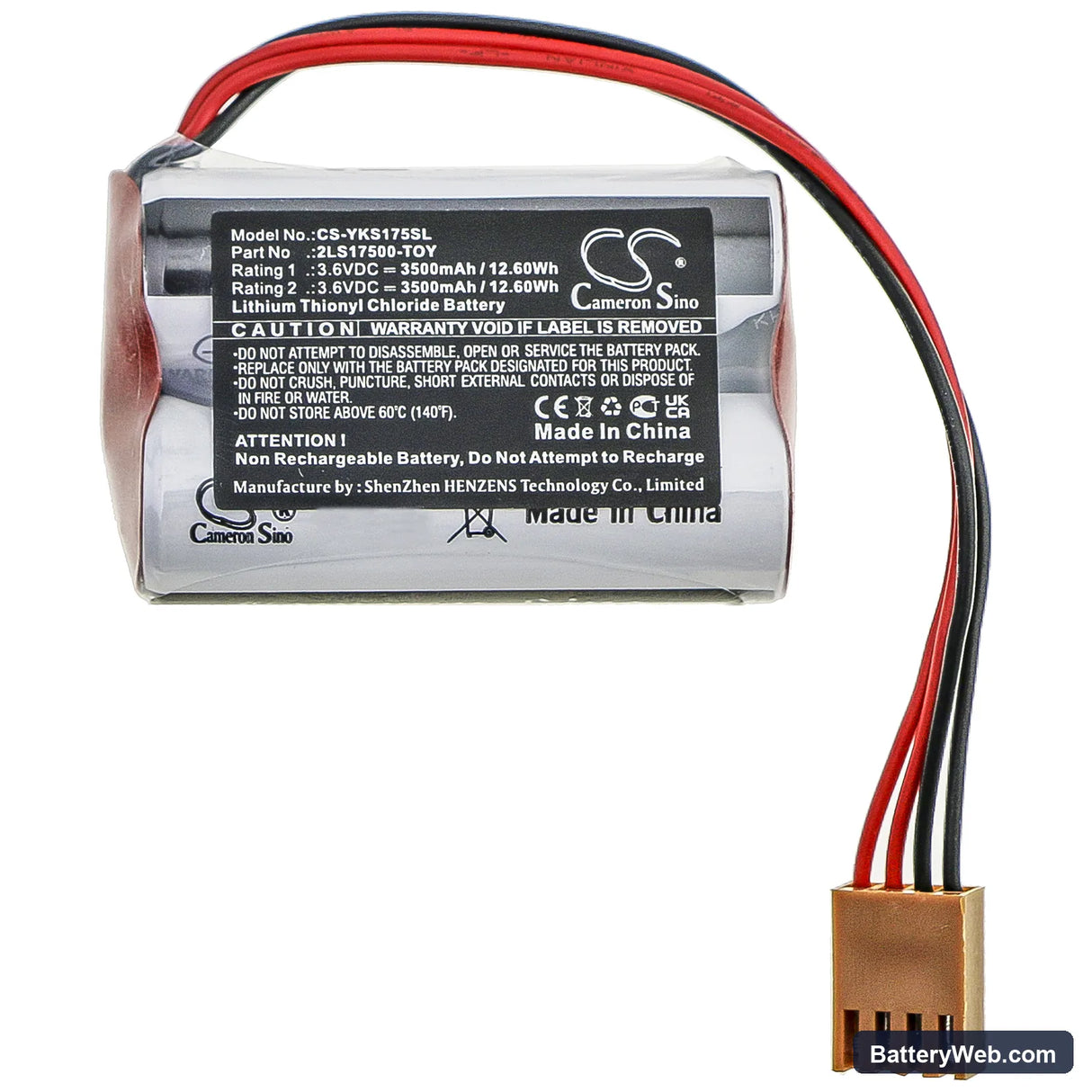 Yaskawa 2LS17500-TOY Replacement Battery, 3.6V, 3500mAh, Li-SOCl2 5