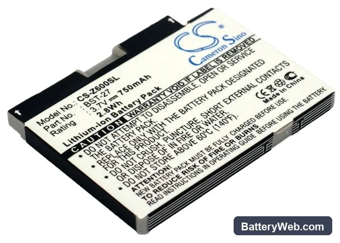Sony Ericsson Z600 Replacement Battery, 3.7V, 750mAh, Li-ion 1