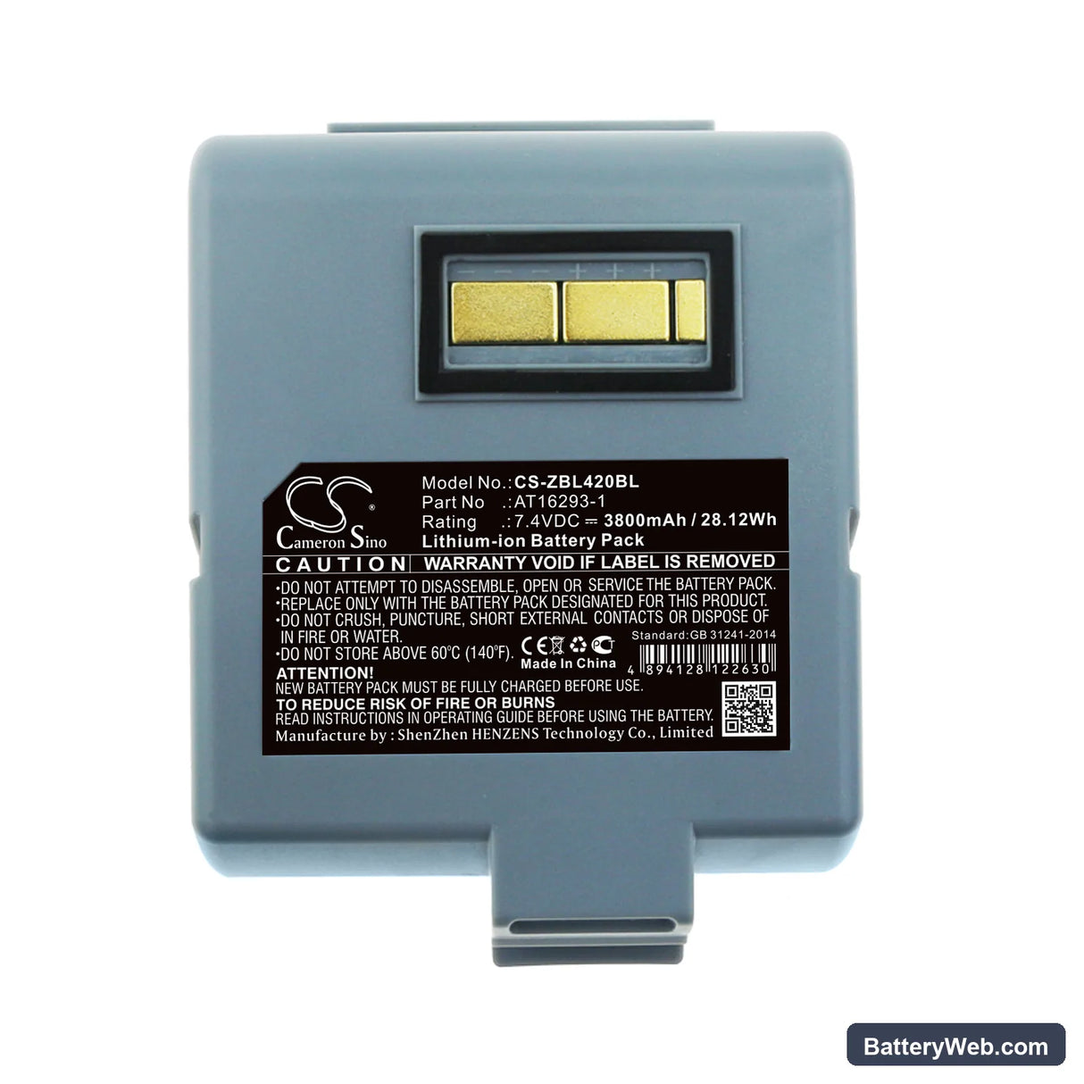 Zebra QL420 Replacement Battery, 7.4V, 3800mAh, Li-ion 5