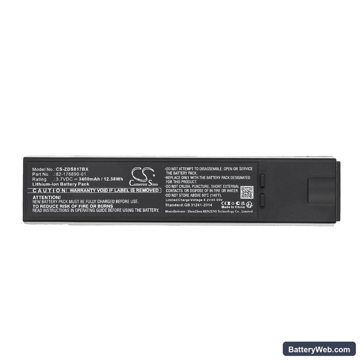 Zebra DS8100 Replacement Battery, 3.7V, 3400mAh, Li-ion 5
