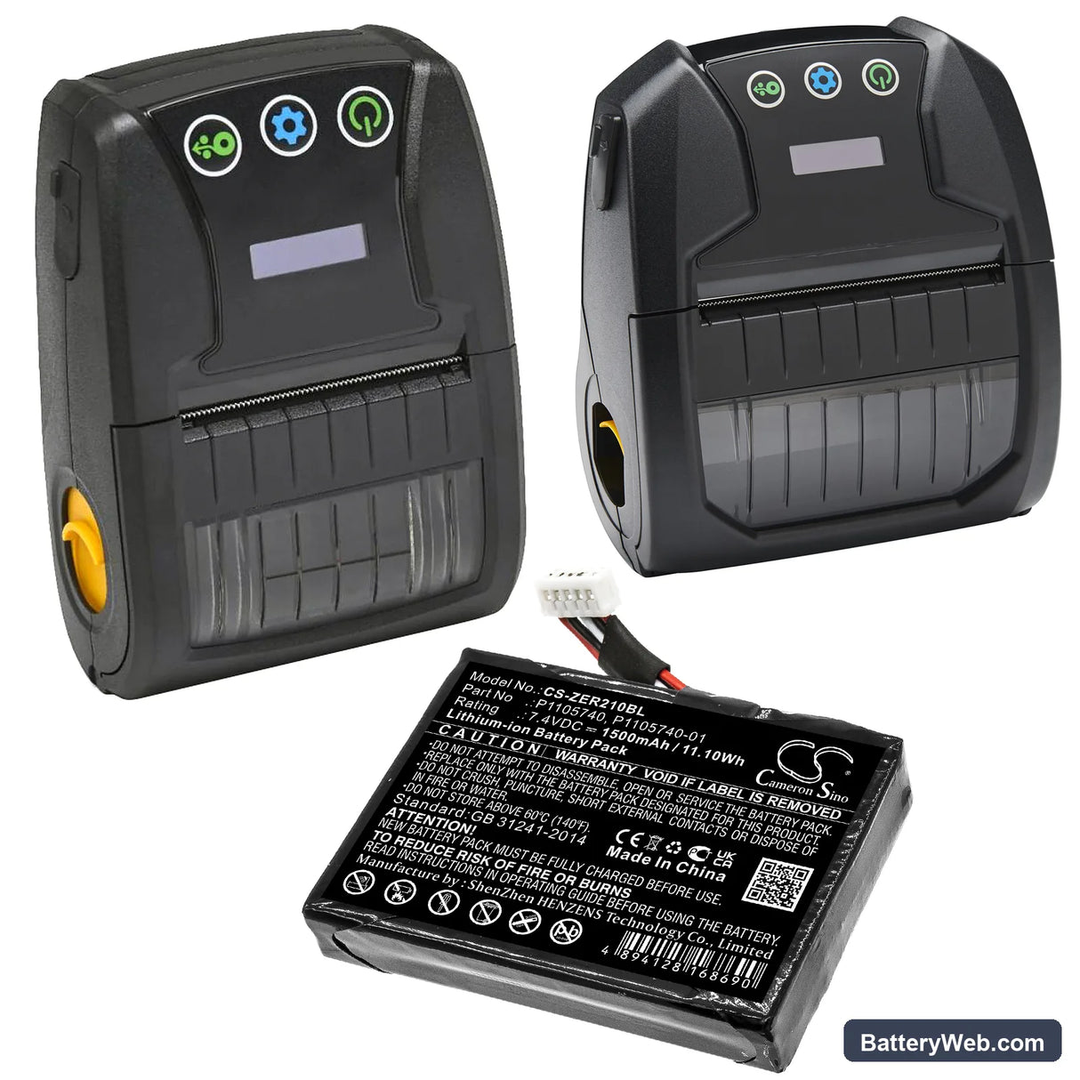 Zebra ZQ200 Replacement Battery, 7.4V, 1500mAh, Li-ion 6