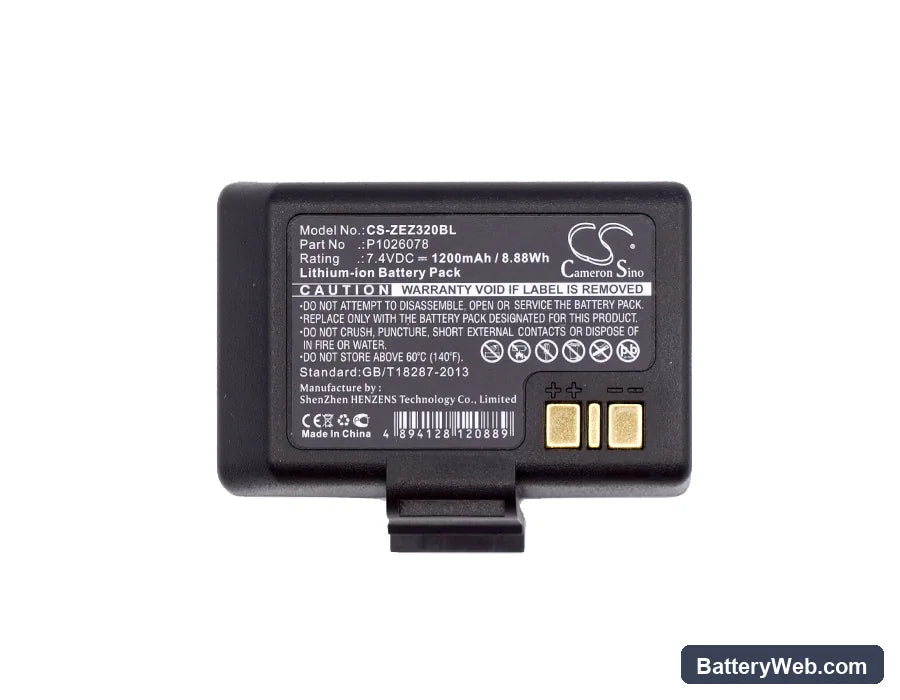 Zebra EZ320 Replacement Battery, 7.4V, 1200mAh, Li-ion 3