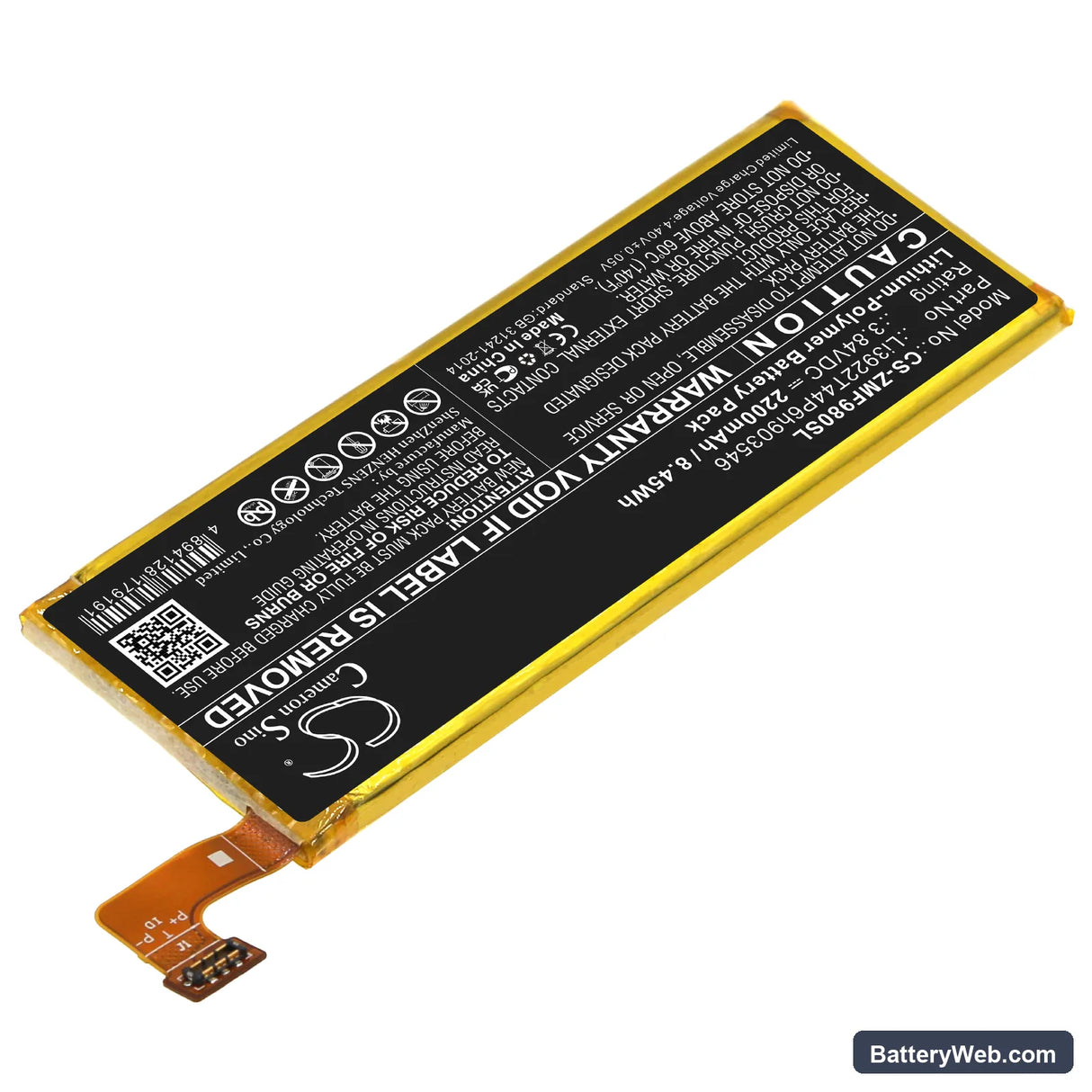 ZTE MF980 Replacement Battery, 3.84V, 2200mAh, Li-Polymer 2