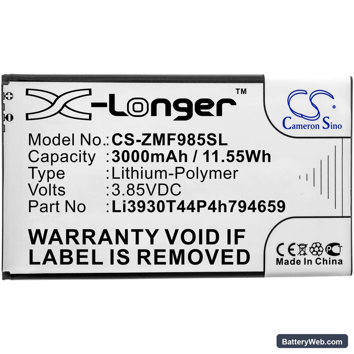 AT&T Velocity 2 Replacement Battery, 3.85V, 3000mAh, Li-Polymer 3